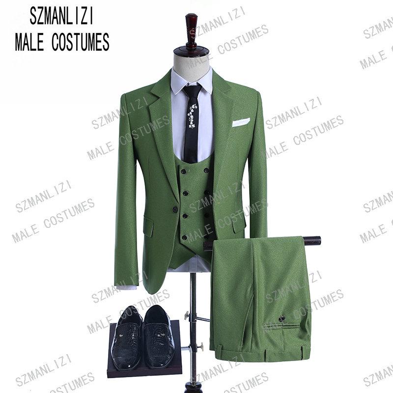 

Men's Suits & Blazers 2021 Shiny Mint Green Men Stylish Style Formal Wedding Prom Suit For Groom Tuxedos 3 Pieces Man Blazer Costumes, As picture11