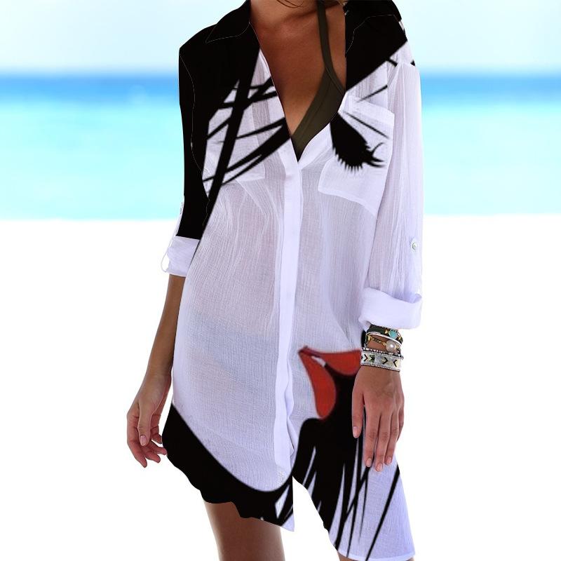 Women's Swimwear Blouse Stylish Button Shirts Casual Long Sleeve Blusas Female Lapel Baggy Chemise Elegant Spring Blouses-image-730092836
