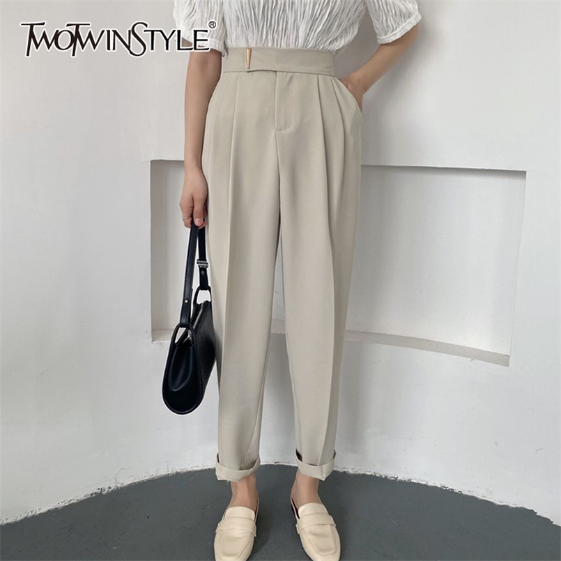 

Loose Ruched Harem Pants For Women High Waist Casual Minimalist Trouser Female Fashion Clothing Spring 210521, White