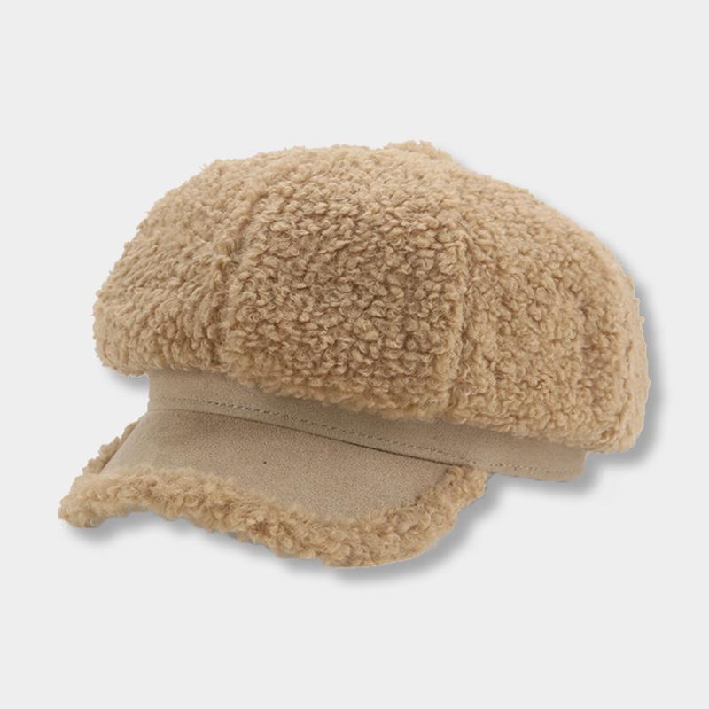 

Berets Hats For Women Beret Winter Octagonal Hat Painter Patchwork Plush Fur Female Vintage Luxury Gorras Para Mujer, Yellow