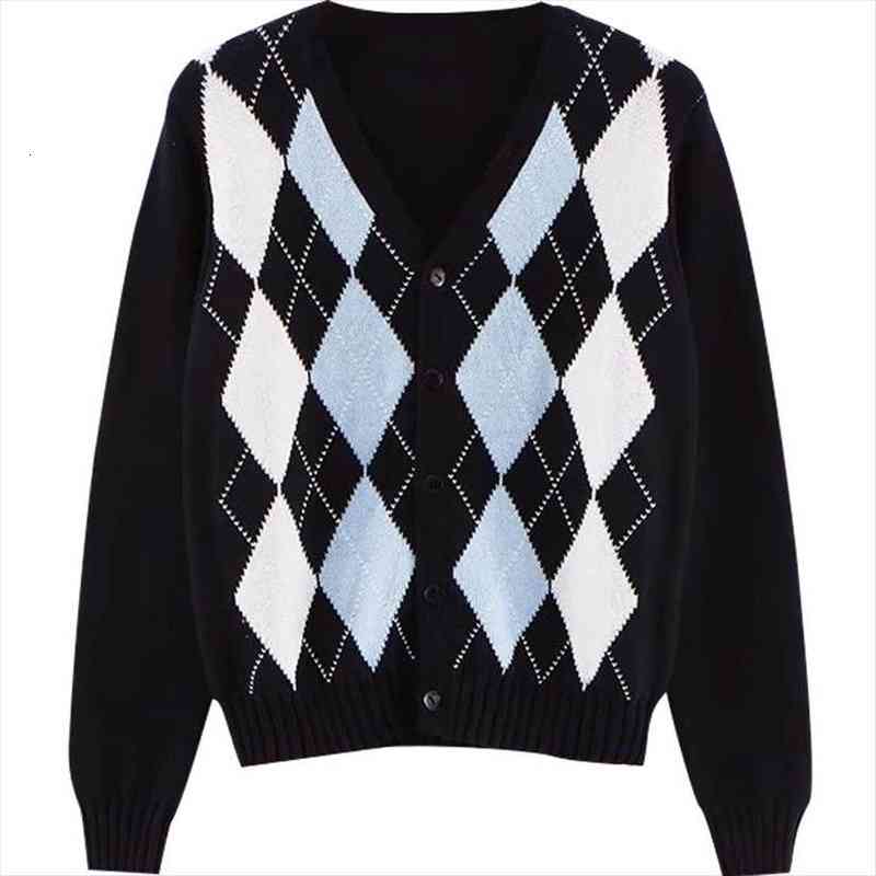 

plaid knitted sweaters fashion women vintage single breasted long sleeve cardigans v neck slim fit female coats, White;black