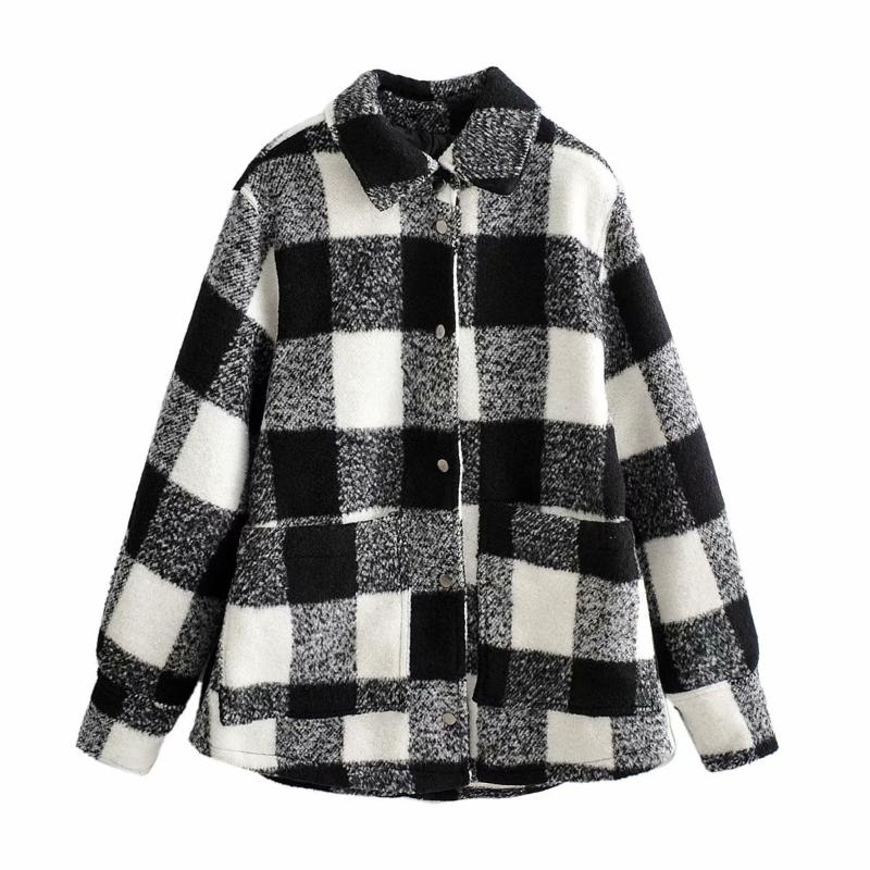 

Women' Jackets Vintage Stylish Pockets Plaid Loose Woolen Jacket Coat Women 2021 Fashion Lapel Collar Long Sleeve Female Outerwear SA227, As picture