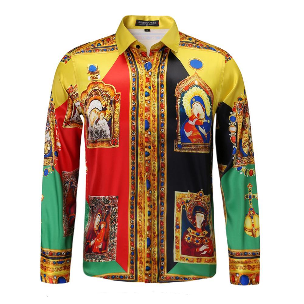 

Men's Casual Shirts Luxury brand Floral flower Print Mens Slim Fit Baroque Party Prom Formal For Men HSLU, Yellow