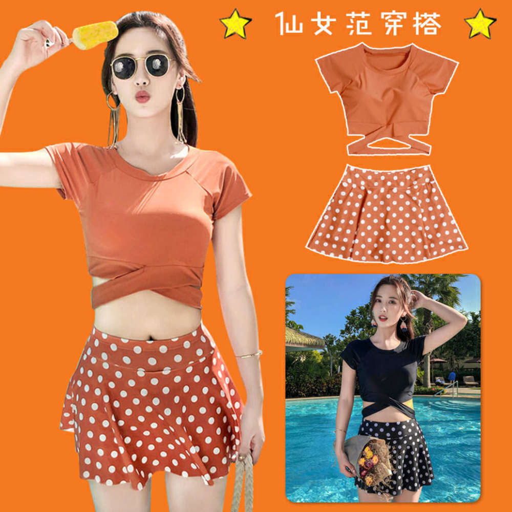 Split Swimsuit Women Conservative Student Version Belly Covering Sexy Small Chest Bikini Hot Spring Sleeve Less triangl swimwear-image-692543109
