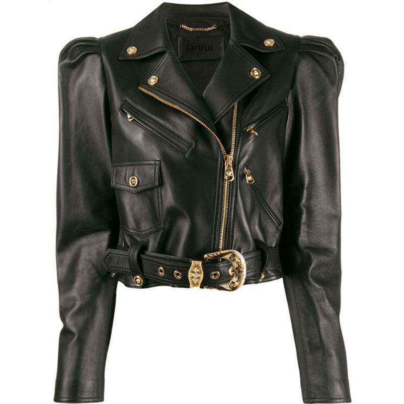 

Women' Leather & Faux 2021 Designer Real Sheepskin Short Jackets Genuine Natural Sheep Long Sleeve Elegant Ladies Coats Plus, Black