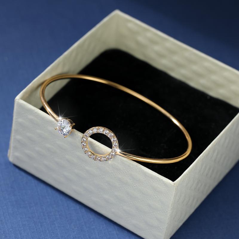 

Bangle Simple Fashion Gold Color Circle For Women Natural White Zircon Inlaid Stacking Thin Bangles Girls Birthday Gift