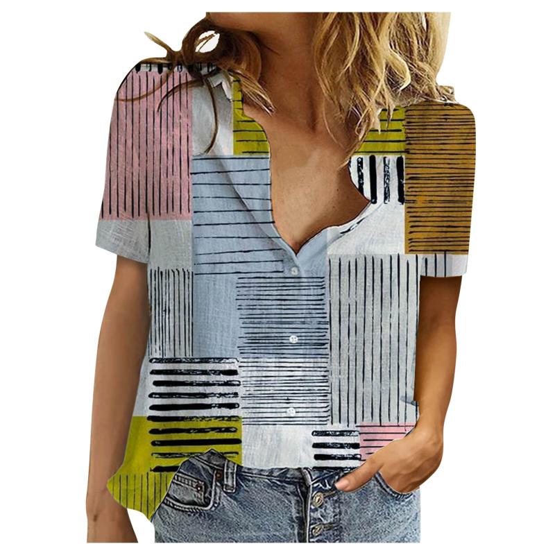 

Women's Blouses & Shirts Vintage Blouse Women Shirt Summer Casual Printed Loose Button Tunic Tops Blusas Elegantes For, White