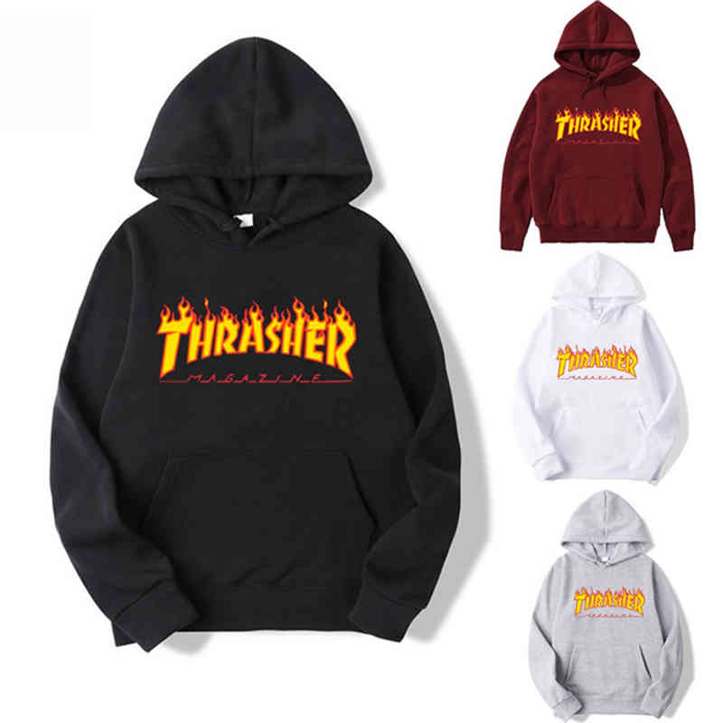 2021 Thrasher Fire Pattern Flame Print Multicolor Women's Casual Cotton Hoodie Harajuku Hip-hop Plus Size Sweatshirt Top