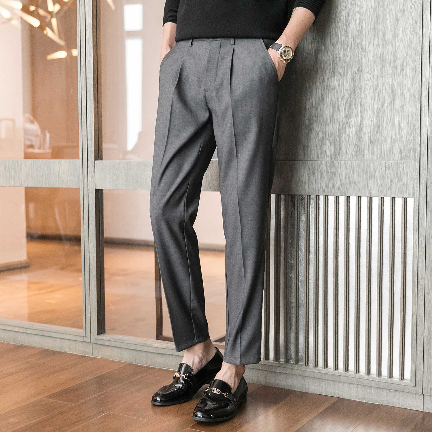

Spring Summer Casual Pants Men Classic Formal Business Dress Pants Loose Streetwear Suit Trousers Pantalon Homme Classique 210527, Dark grey