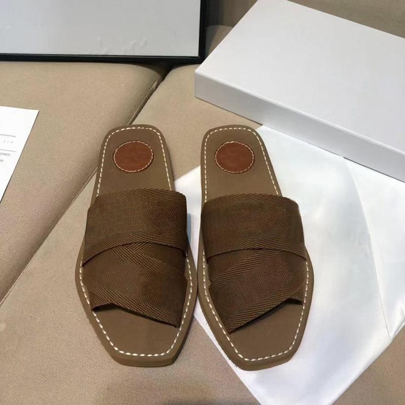 

2021 Top Women Woody Mules Slippers Designer Canvas Cross Woven Sandals Summer Outdoor Peep Toe Casual Slipper Letter Stylist Shoes With Box
