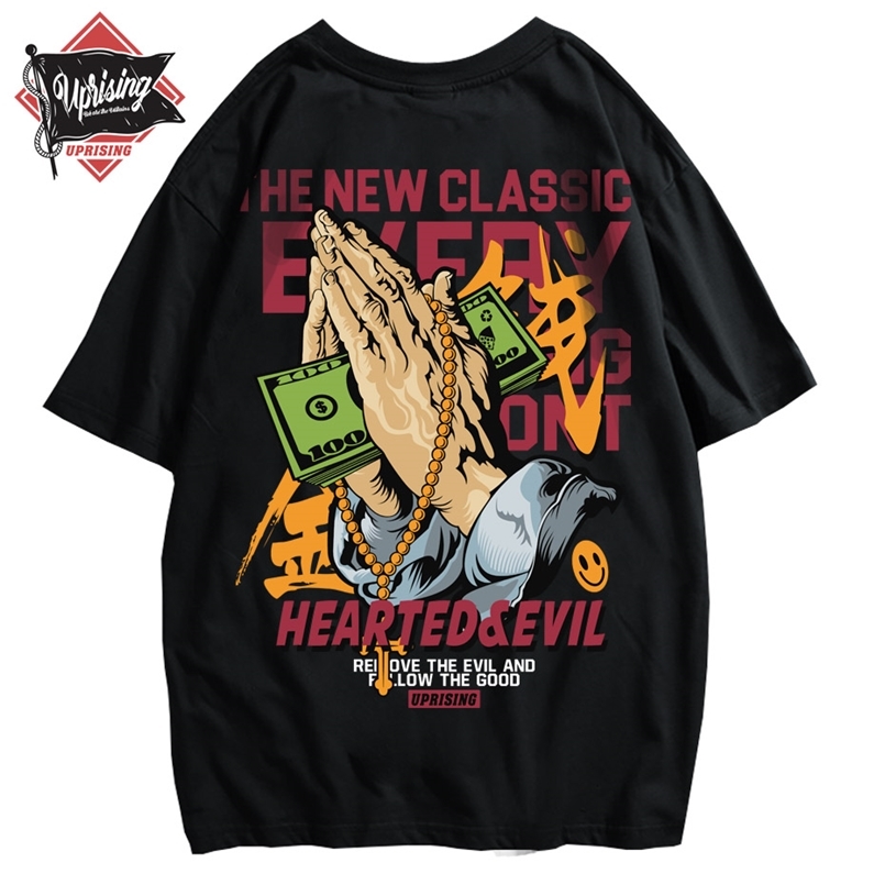 

Spring Hip Hop T Shirt Men Powerful Hands Printed T-Shirts Harajuku Streetwear Summer Tshirt Short Sleeve Tops Tees Cotton 210707, Black