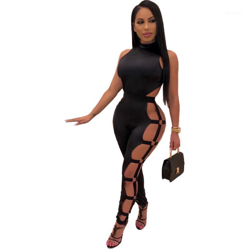 

Women' Jumpsuits & Rompers Side Hollow Out Sexy Overall For Women Turtleneck Long Sleeve Jumpsuit Casual Ladies Night Club Party Bodysuit, Black