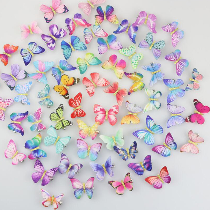

3D Chiffon Fabric Butterflies hair clips women's Craft Wedding Decor Dress Butterfly barrettes, Golden;silver