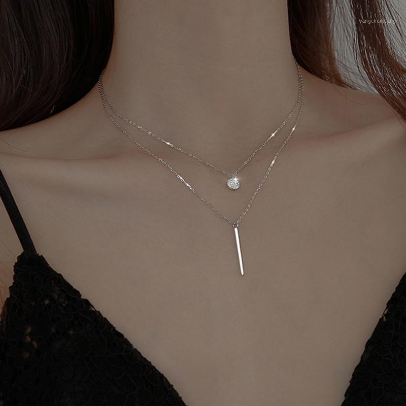 

Shiny Round CZ Necklace Double Layer Long Strip Pendant Geometric For Women Wedding Gifts Fashion Jewelry Wholesale Chains