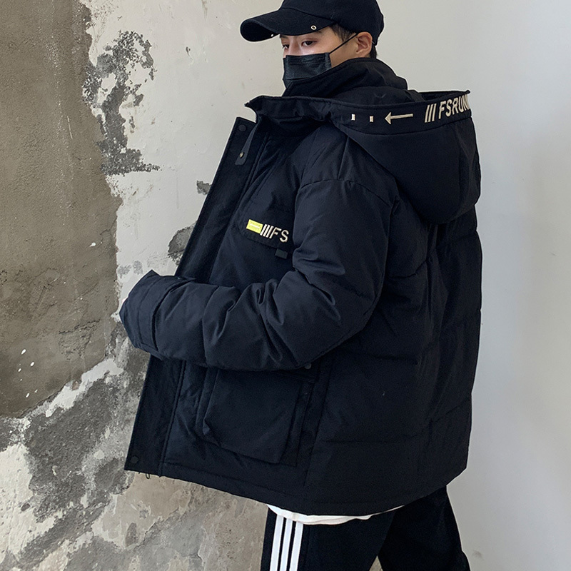 

winter fashion hooded straight casual warm jacket thick cotton coat high quality men's clothing tops Black XXL