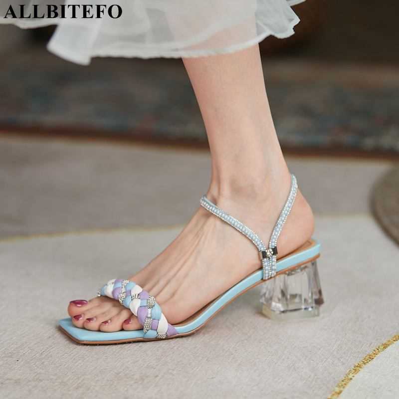 

ALLBITEFO size 33-41 thick heel shoes simple design genuine leather women heels sandals summer fashion girls sandals for girls 210611, As picture