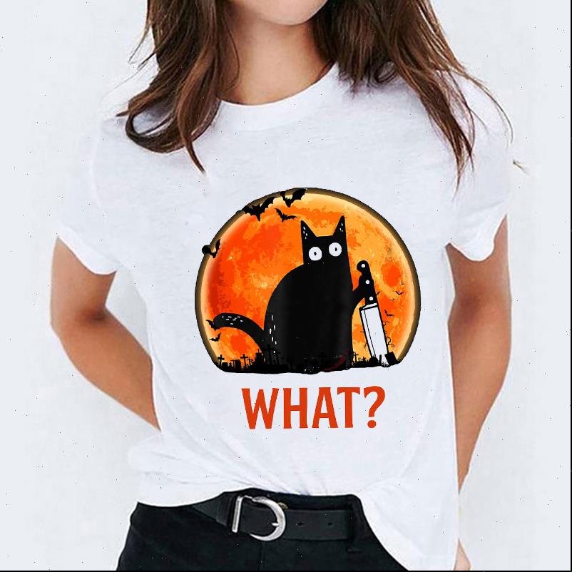 

cat pumpkin cartoon clothing womens t shirts happy halloween graphic tee, White