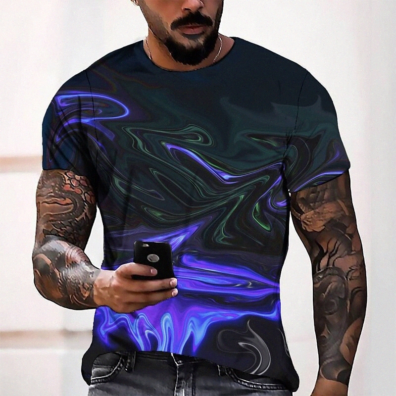 Men's Tee T shirt 3D Print Graphic Round Neck Casual Daily 3D Print Short Sleeve Tops Fashion Designer Cool Comfortable Blue h0Hz#
