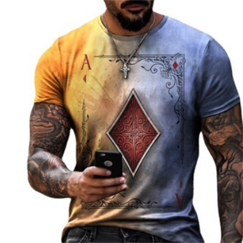 

t-shirt summer new men's loose poker square a digital print street trend short sve t-shirtervw, White;black