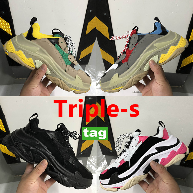 

2021 Fashion triple-s Casual Shoes beige green yellow Paris grey blacks white red Party men women black pink cream platform sneakers, Bubble wrap packagin