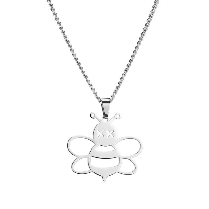 

Chains Stainless Steel Animal Insect Honeybee Pendant Necklace Hip Hop Minimalism Delicate Jewelry Necklaces Gift For Him With Chain, Silver