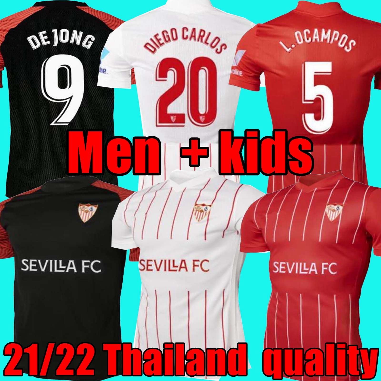

21 22 Sevilla FC soccer jerseys PAPU GOMEZ I.RAKITIC L.OCAMPOS DE JONG J.NAVAS SUSO MUNIR Y.EN-NESYRI 2021 2022 Men + Kids Kits football shirts, Home