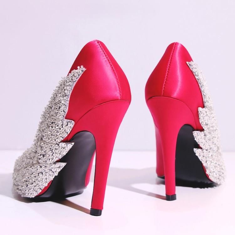 

Dress Shoes Sexy Women Bling Stain Pumps Pointy Toe Woman Stiletto Flower Leafs Sequins Ladies Wedding Thin High Heels, Rose