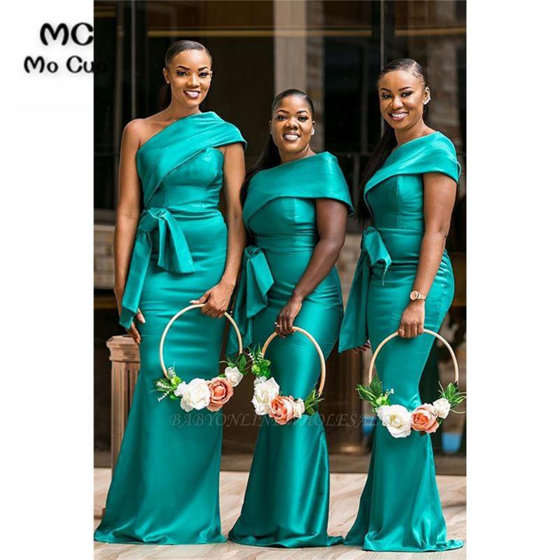 

Bridesmaid Dress Mermaid Long 2021 One Shoulder Wedding Party Satin Women Dresses