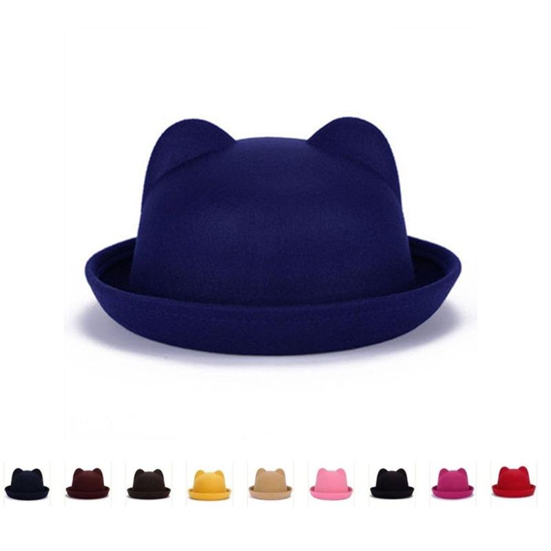 

Berets Cute Parent-child Woolen Cloth Hat Winter Cat Ears Wool Felt Fedora Hats Warm Women Girls Bowler, 4-pink