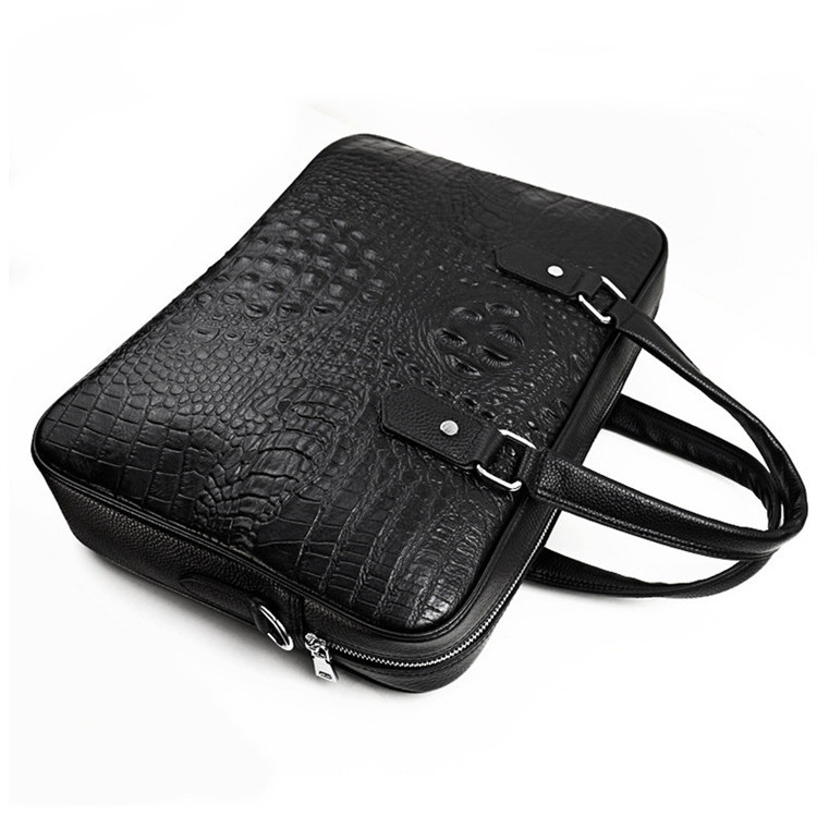 

Wholesale factory men leather shoulder bags European crocodile business briefcase horizontal large capacity computer bag classic embossed leather handbag, Black-8211