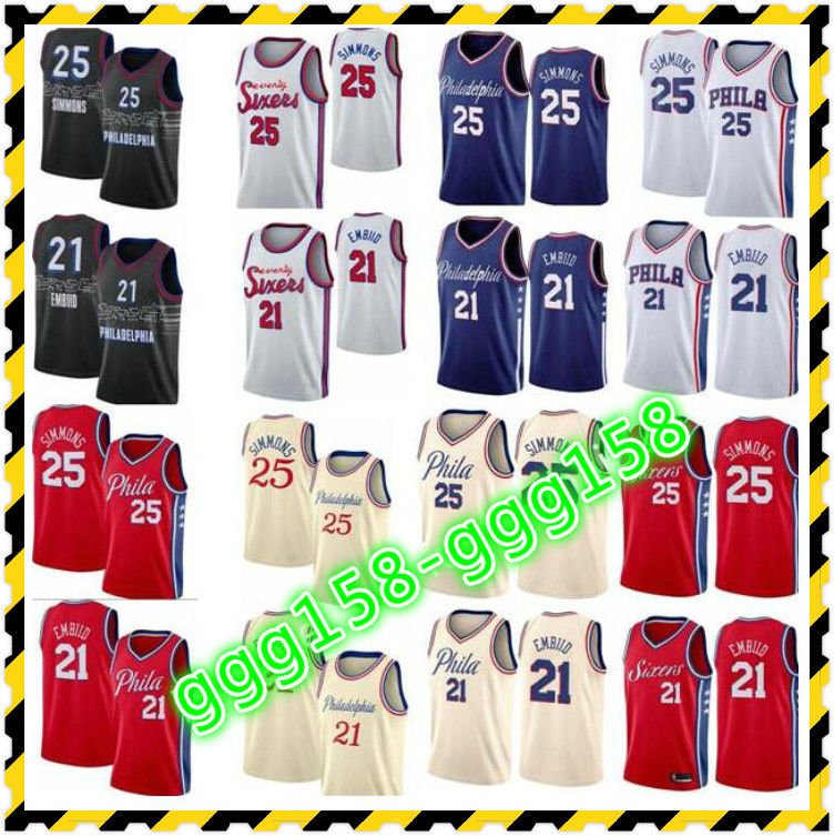 

NCAA 2021 MensPhiladelphiaThrowback76ersJoel 21 EmbiidBen25 Simmons HardwoodClassics Basketball Jersey Basketball Shorts Blue Red