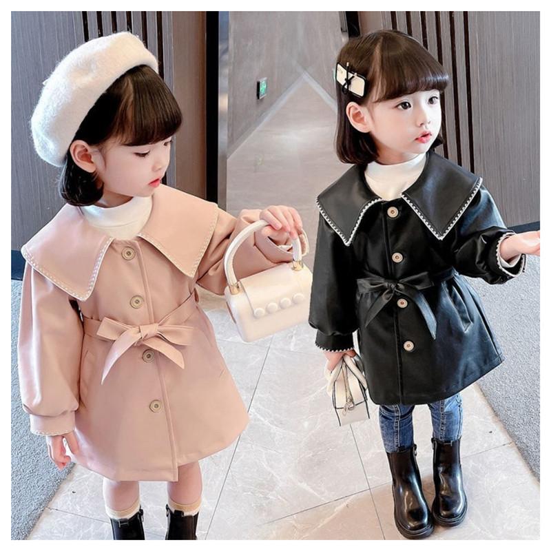 

Jackets Black And Pink Colorway Children's Clothing Girls Pu Leather Dresses Faux Windbreaker Baby Girl Fall Clothes 2-10Y, Blue;gray