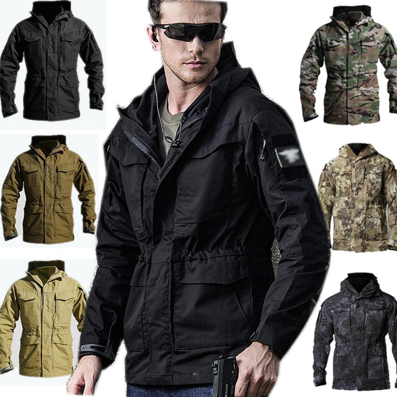 

Men' Jackets Outdoor Archon Tactical Trench Men Coat Military Waterproof M65 Windproof Hunting Camouflage Hooded Windbreaker, Black