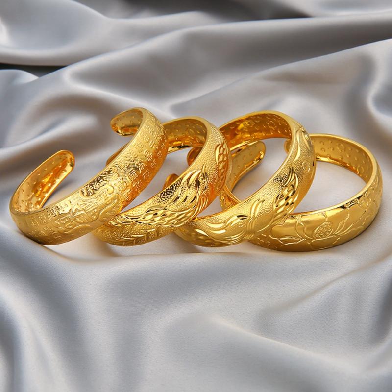 

Bangle 16mm Thick Cuff Yellow Gold Filled Women Bracelet Solid Wedding Dubai Female Jewelry Gift