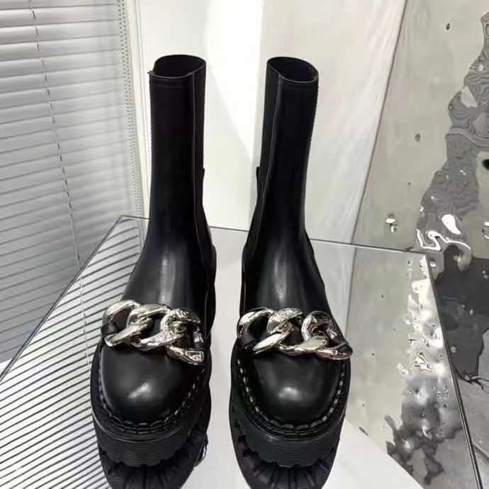 

2021 designer boots women soft cowhide leather metal chain comfort full sense of design exquisite technology support high quality 35-40, Black