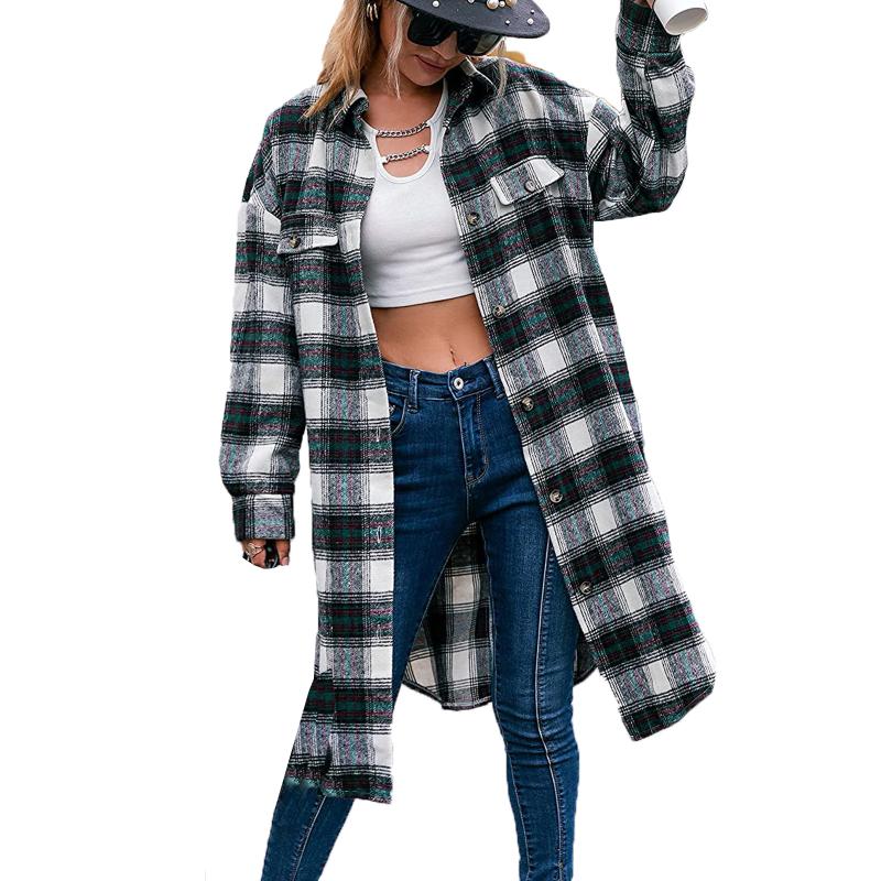 

Women's Trench Coats Women Clothing Autumn Spring Plaid Coat Long Sleeve Lapel Neck Buttons Overcoat Casual Party Fall, Tan;black