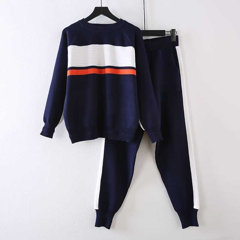 

Casual Suit Women's Autumn Winter Fashion Trend Loose Temperament Sports Two-piece Set. 210607, Navy
