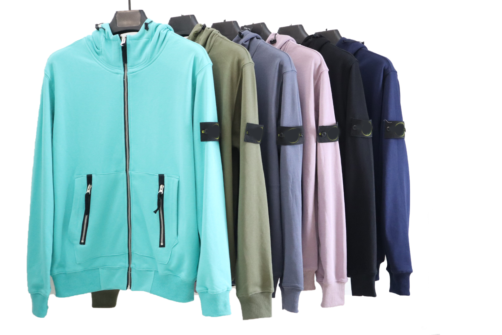 

Topstoney designer men's hoodies and sweatshirts coat High-quality Stones brand Spring embroidered badge ribbed cuff hem Topstoney CP island, Black