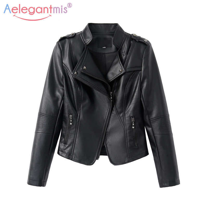 

Aelegantmis Classic Women Soft Faux Leather Jackets Lady Cool Zippers Motorcyle Biker Jacket Slim Short Outerwear Black 210607
