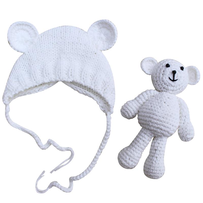 

Caps & Hats Born Baby Hat And Bear Cute Dolls Pography Props Set Knitted Infant Gifts Toys Costume Solid Accessory Soft, Yellow