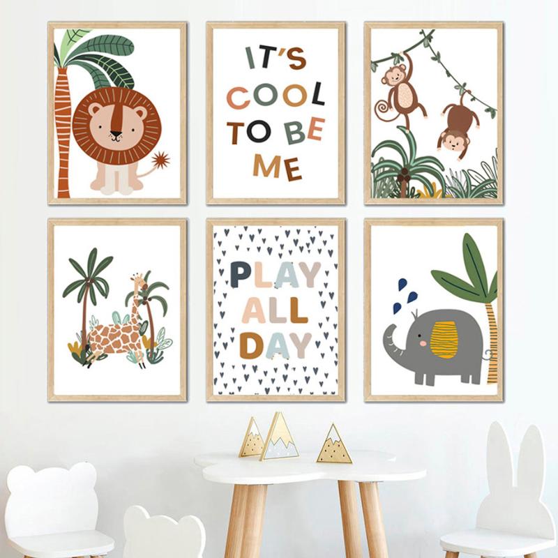 

Paintings Lion Elephant Monkey Giraffe Jungle Animals Wall Art Canvas Painting Nordic Posters And Print Pictures For Kids Room Decor