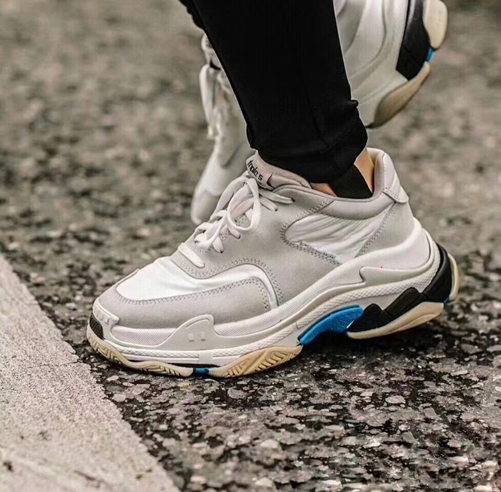 

2019New triples chunky Triple S sneakers oversized retro luxury designer lace-up casual shoes suede mesh cropped denim men women men's shoes, Black