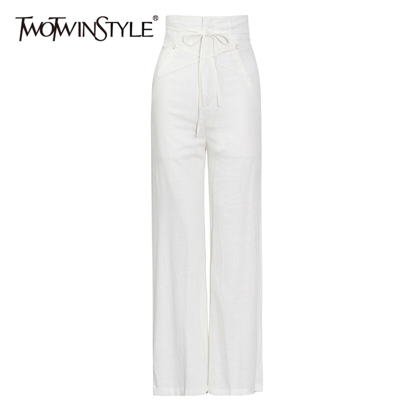 

White Lace Up Casual Pant For Women High Waist Minimalist Solid Elastic Loose Pants Female Fashion Clothes 210521, Apricot