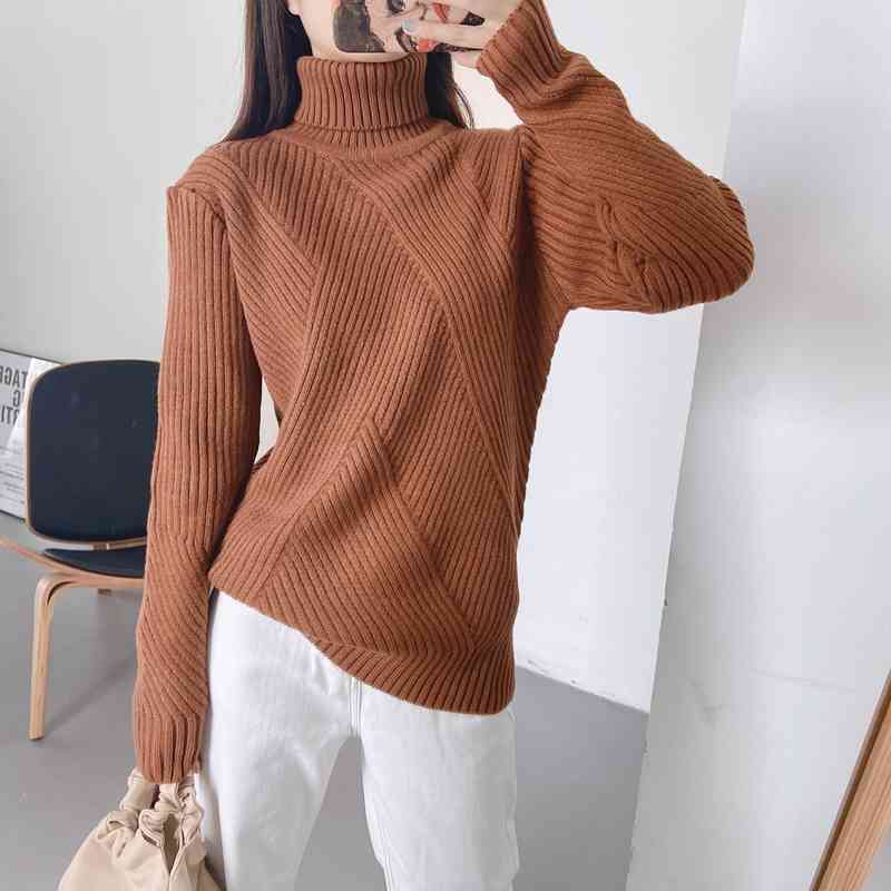 

Casual Autumn Winter Turtleneck Sweater Solid Color Pullovers Crochet Women Thick Bottoming Knitted XZ2491 210525, Khaki