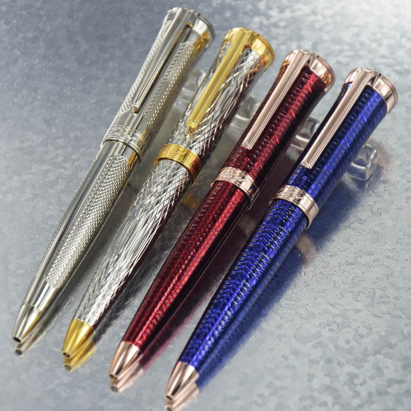 

3 Colors PP-C New Quality Classic Big Head Red/Bule Stationery Metal texture barrel Luxury Ballpoint Pen+2 Gift Refills+Gift Plush Pouch, Golden / silver