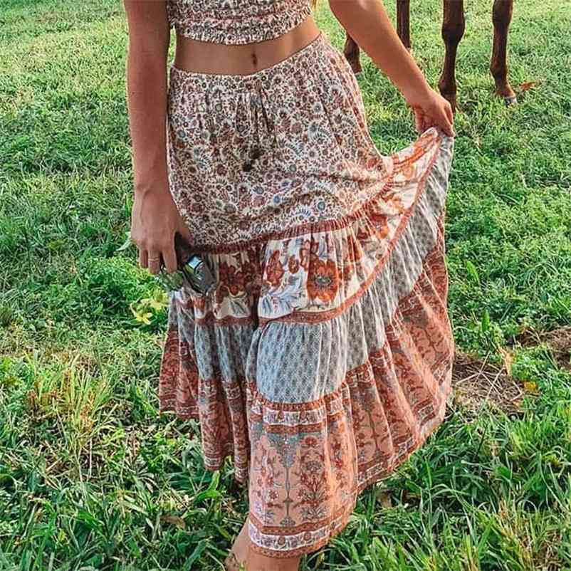 BOHO INSPIRED HARVEST GOLD boho skirt for women floral print skirt for summer casual beach skirt rayon holiday skirts womens new 210412Z
