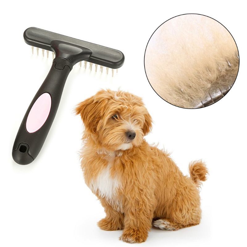 Ergonomic Double Rij Pins Dematting Kam Undercoat Hark Brush Pet Grooming Tool-image-692839732