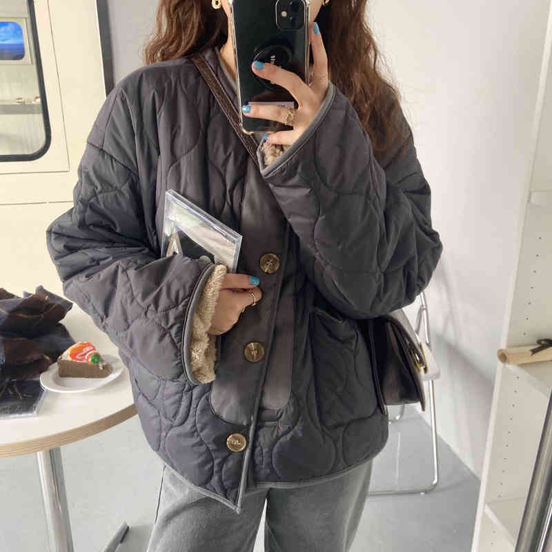 

downs Winter Solid Women Coat Warm Single Breasted Loose Casual Jacket Female Long Sleeve Outwear Elegant Tops, Black