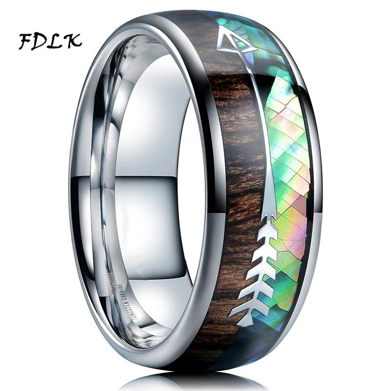 

Wedding Rings FDLK 8mm Men Stainless Steel Ring Natural Rainbow Abalone Shell & Koa Wood Inlay Arrow Band Size 6-13, Slivery;golden