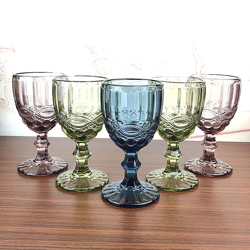 

Hip Flasks 100pcs/Lot Retro Vintage Relief Red Wine Cup Engraving Embossment Glass Household Juice Drink Champagne Goblet Assorted Goblets